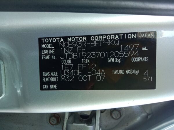 P4863 - Toyota Yaris 2007 Silver Wrecking - Image 13
