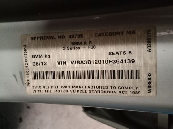 P4881 - BMW 3 Series F30 2012 Silver Wrecking - Image 13