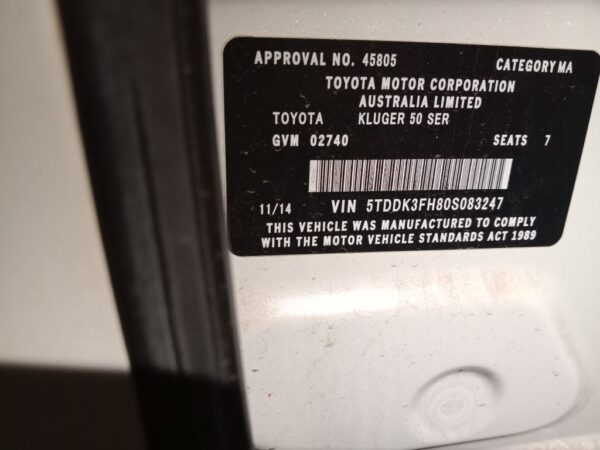 P4885 - Toyota Kluger 2014 White Wrecking - Image 10