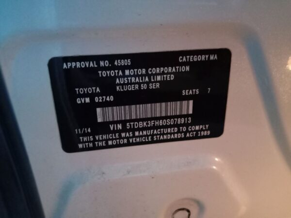 P4893 - Toyota Kluger 2014 White Wrecking - Image 8