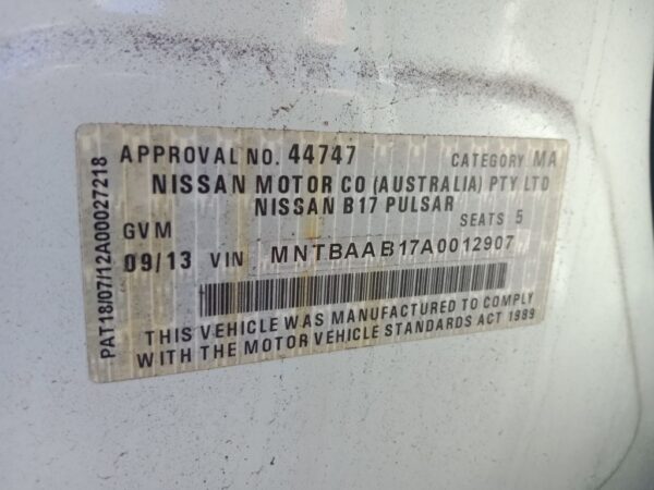 P4918 - Nissan pulsar 2013 White Wrecking - Image 15