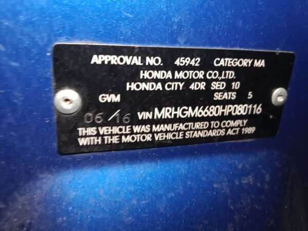 P5004 - Honda City 2016 Blue Wrecking - Image 12