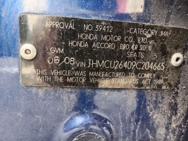 P5007 - Honda Accord 2008 Blue Wrecking - Image 14