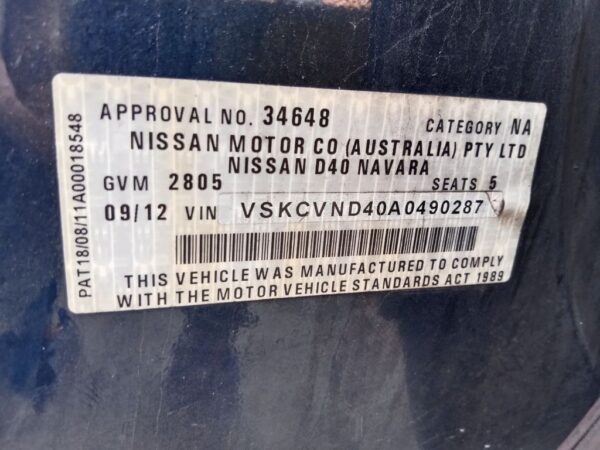 P5062 - Nissan Navara 2012 Blue Wrecking - Image 15