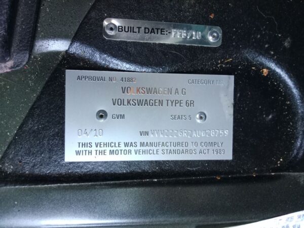 P5093 - Volkswagen polo 2010 Black Wrecking - Image 14