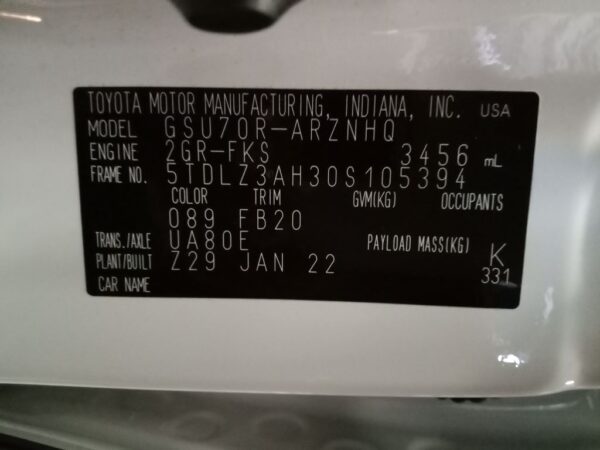 P5108 - Toyota Kluger 2022 White Wrecking - Image 13