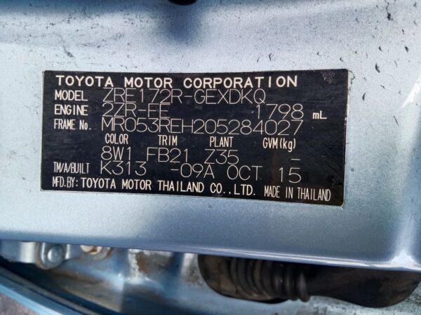 P5135 - Toyota corolla 2015 Blue Wrecking - Image 14