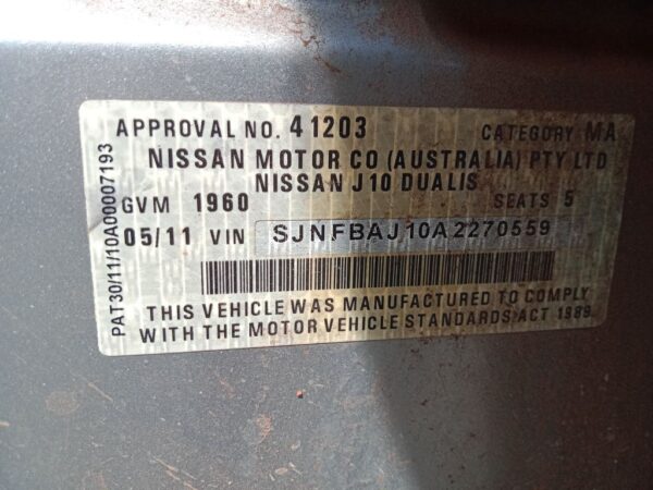 P5181 - Nissan Dualis 2011 Silver Wrecking - Image 12
