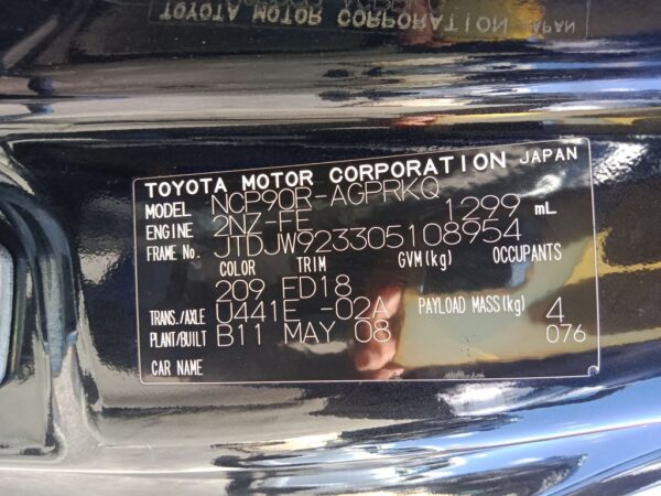 P5190 - Toyota Yaris 2008 Black Wrecking - Image 15