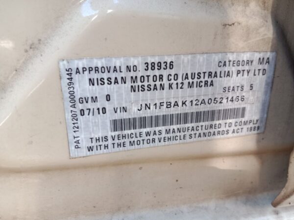P5191 - Nissan Micra 2010 Cream Wrecking - Image 8