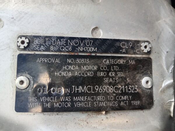 P5214 - Honda Accord Euro 2008 Silver Wrecking - Image 15