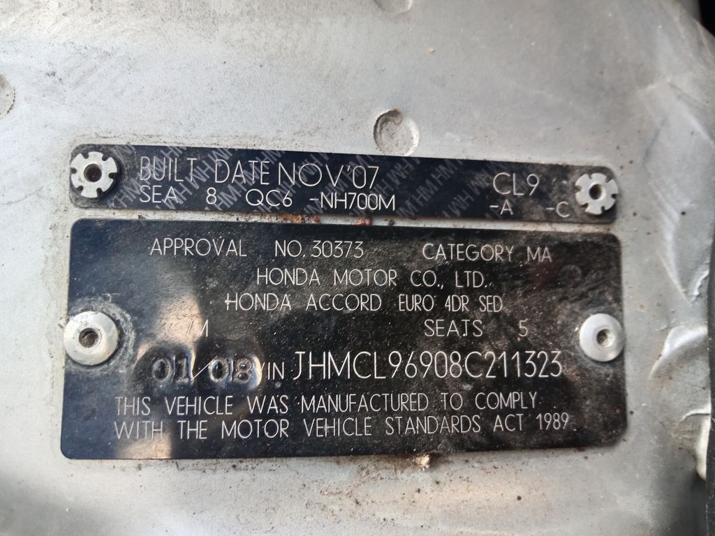 P5214 - Honda Accord Euro 2008 Silver Wrecking - Image 15