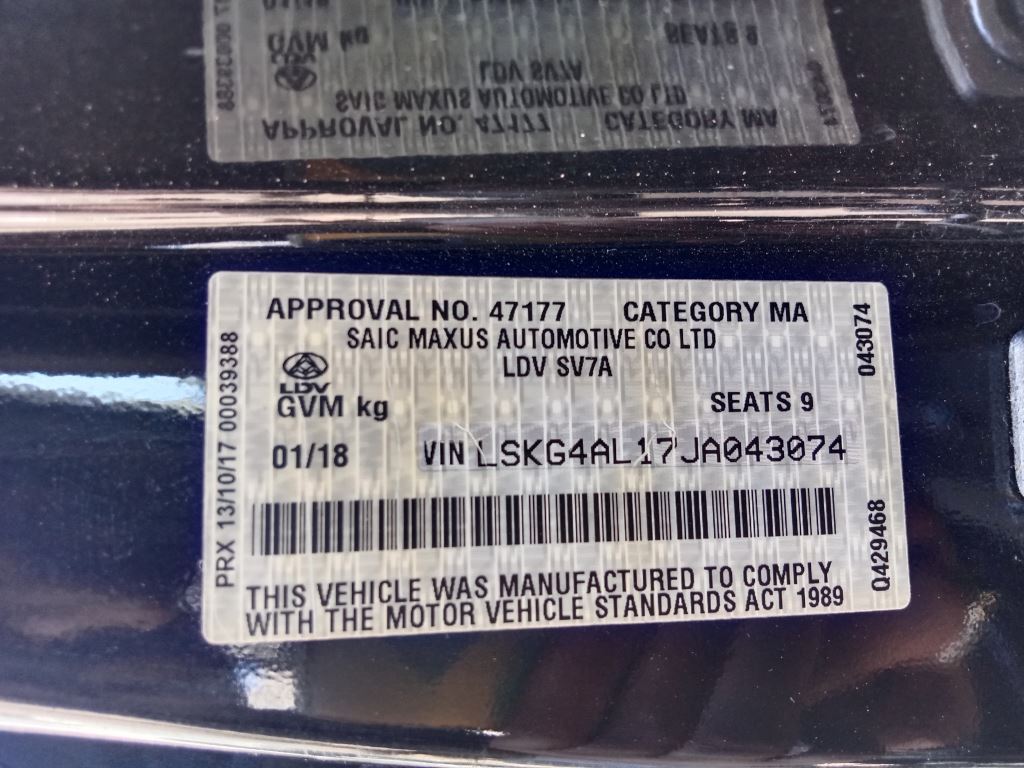 P5267 - LDV G10 SV7A Van 2018 Black Wrecking - Image 6