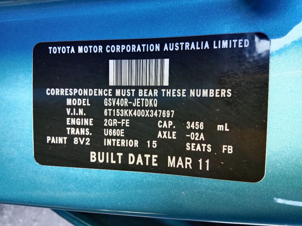P5529 - Toyota Aurion 2011 Blue Wrecking - Image 9