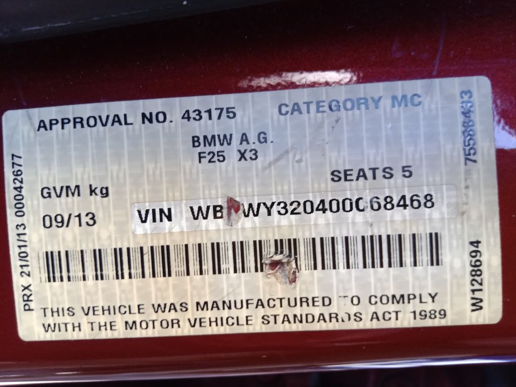 P5674 - BMW X3 F25 2012 Red Wrecking - Image 7