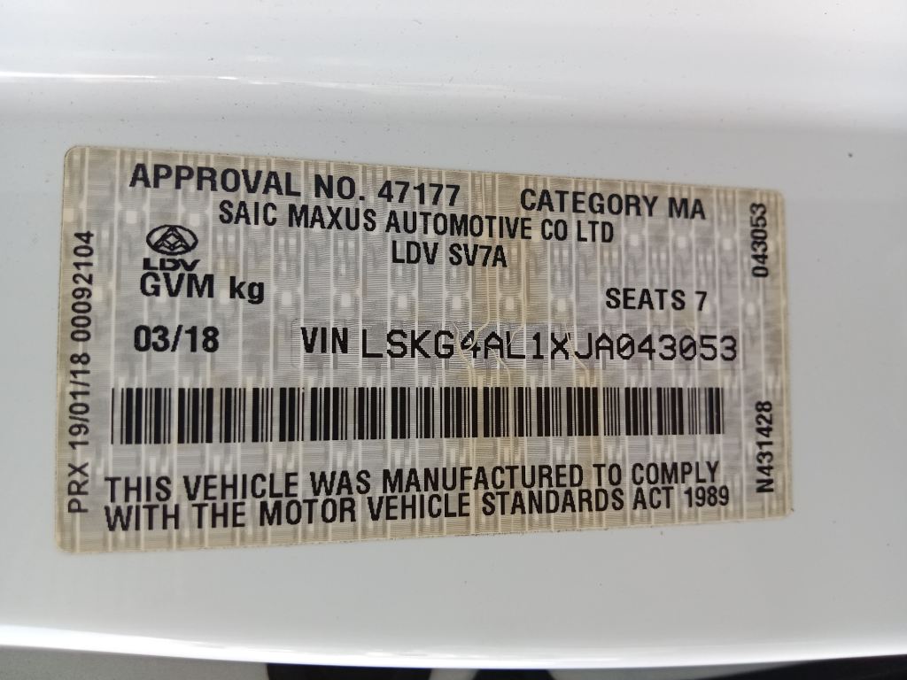 P5693 - LDV G10 VAN 2018 White Wrecking - Image 6