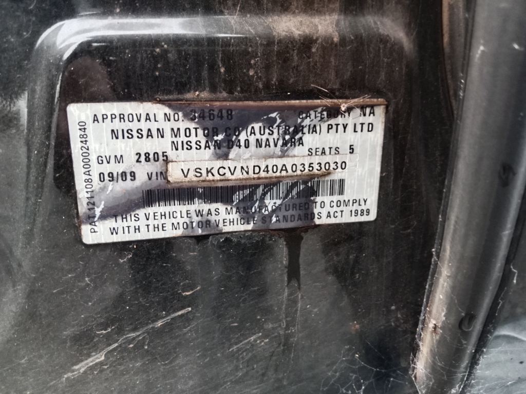 P5784 - Nissan Navara D40 2009 Black Wrecking - Image 6