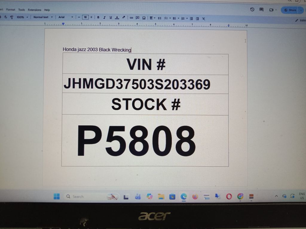 P5808 - Honda jazz 2003 Black Wrecking - Image 10