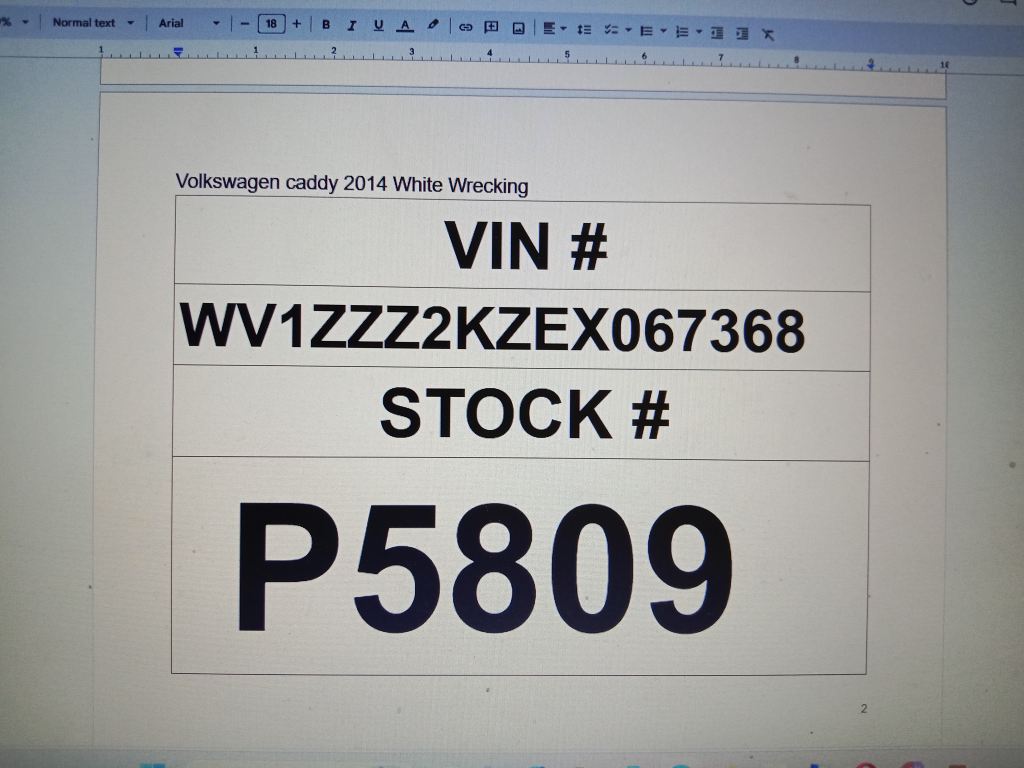 P5809 - Volkswagen Caddy 2014 White Wrecking - Image 12